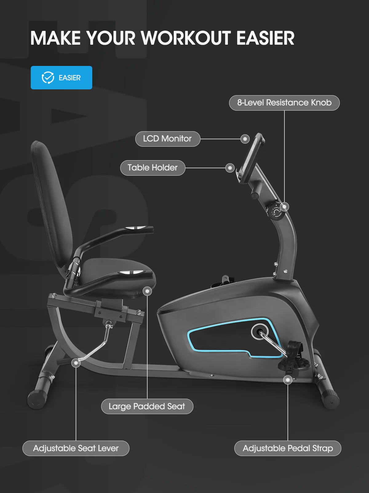 Recumbent Exercise Bike with Pulse Monitor N506