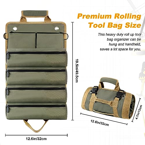 Green Heavy Duty Roll Up Tool Bag with Detachable Pouches C78236