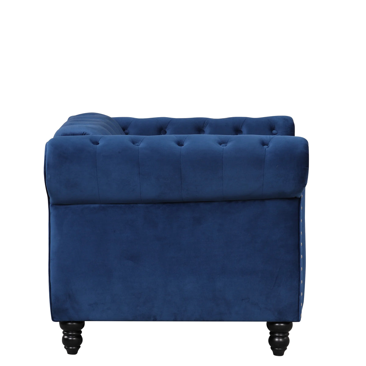 Blue Plush Upholstered Sofa with Solid Wood Legs Y818820