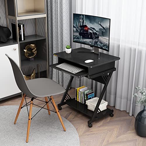 Brown Rolling Computer Desk with Keyboard Tray D416051
