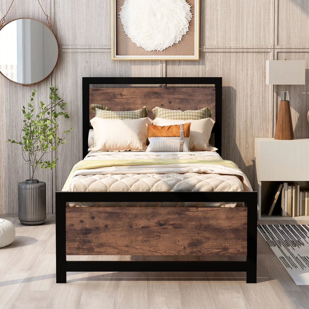Black Twin Size Metal and Wood Platform Bed T7787