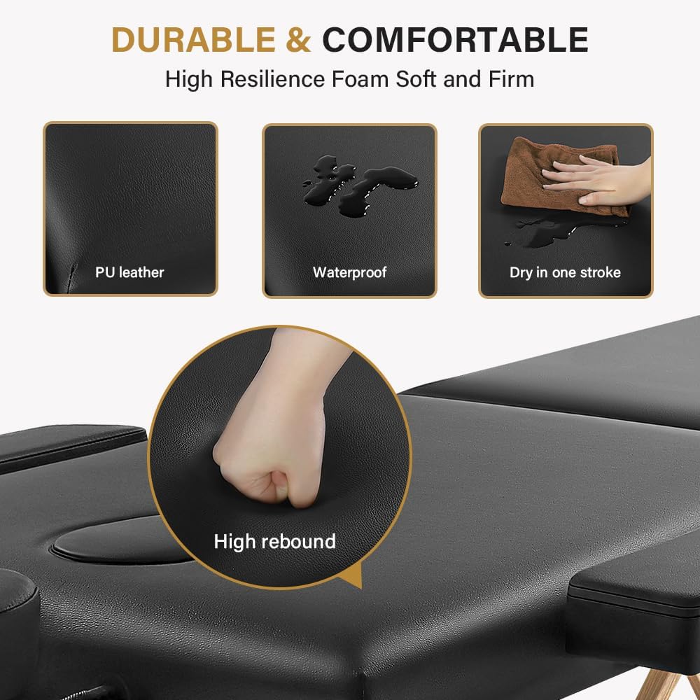 Black Folding Massage Table with Carry Case Y8643