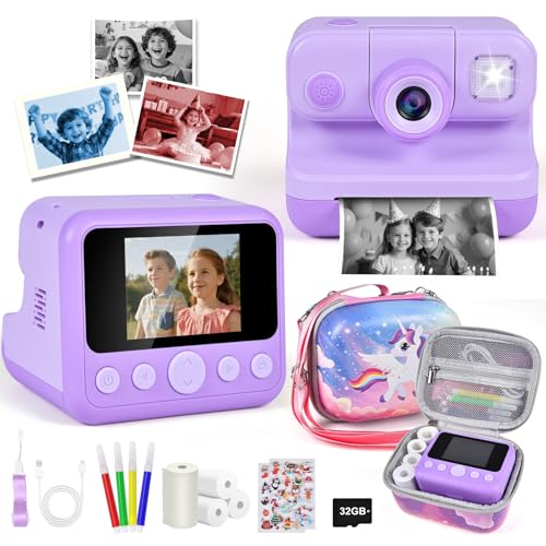 Kids Instant Print Camera with Carrying Bag, 1080P HD, 32GB Card, Pink H30730