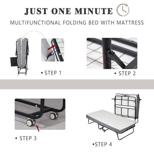 Black Folding Rollaway Bed with Mattress F1095