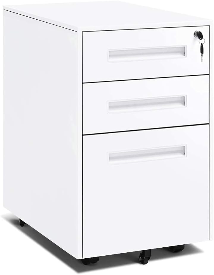 Black Mobile Filing Cabinet 3 Drawer with Lock Wheels Y88389