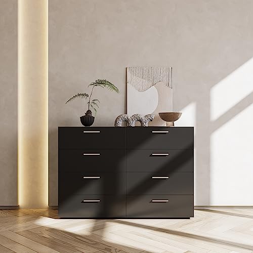 8 Drawer Black Wooden Double Dresser D711