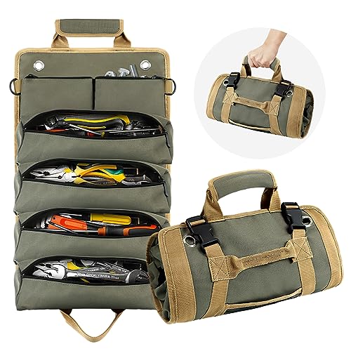 Green Heavy Duty Roll Up Tool Bag with Detachable Pouches C78236