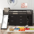 Twin Wooden Loft Bed with Slide Storage Drawers Shelves P6927