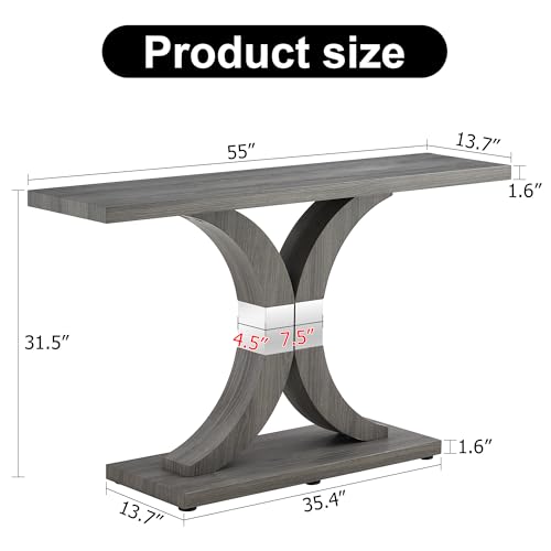 55 inch Gray Console Table with Geometric Base C3940