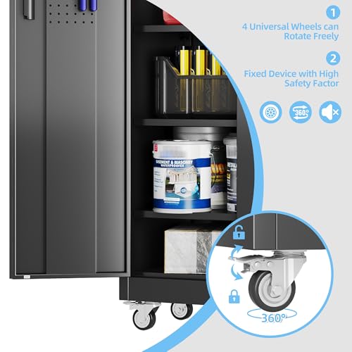 73''H White Metal Storage Cabinet with Wheels and Pegboards C90960