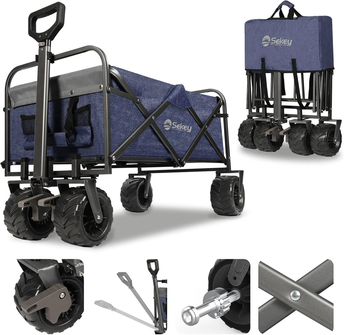 Red Collapsible Folding Wagon Cart with Brake, All Terrain Wheels V4810