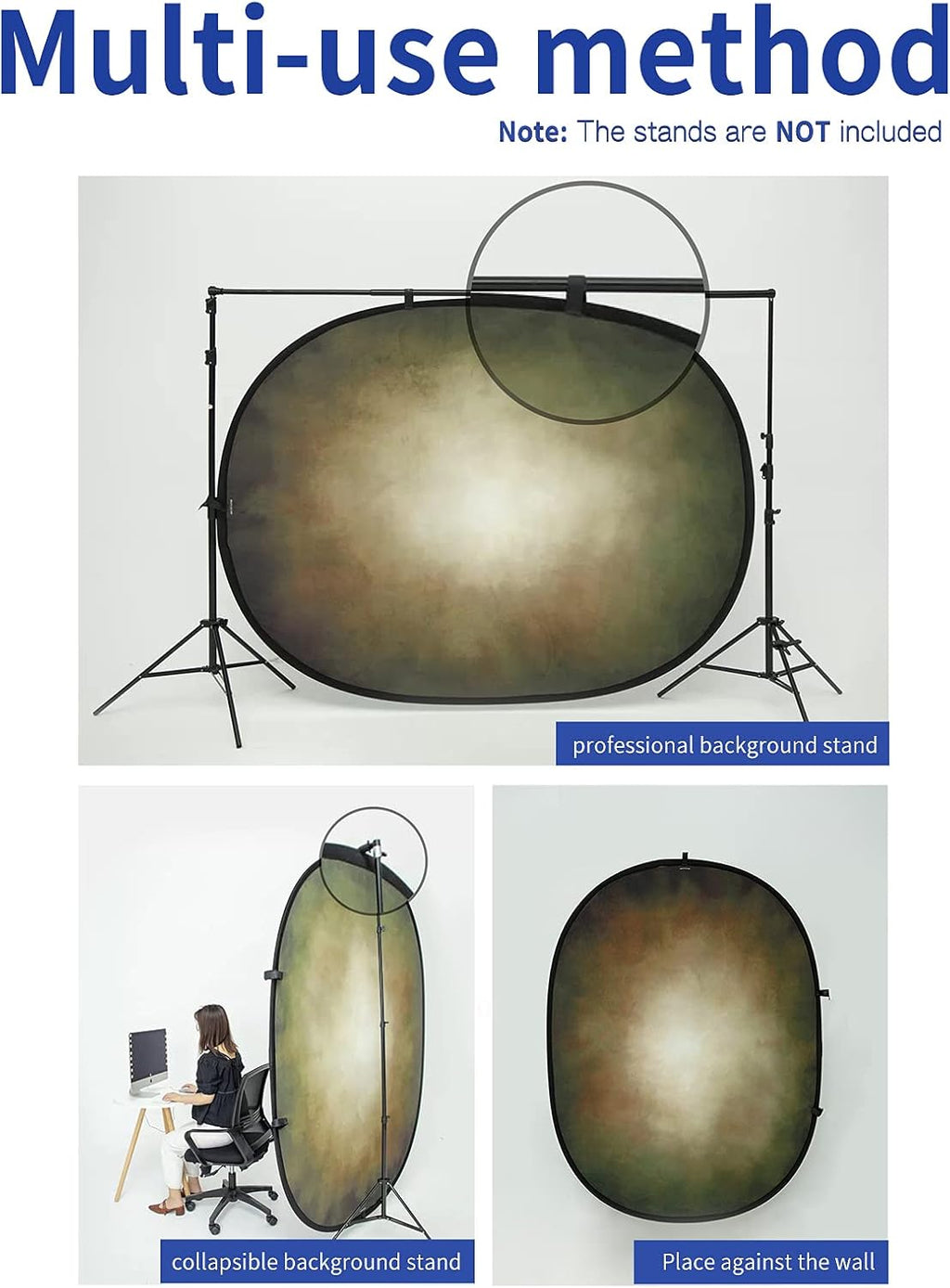 5x6.5ft Double Side Pop-up Collapsible Background Microfiber Gray Grey Abstract Backdrops with Carry Bag D53762