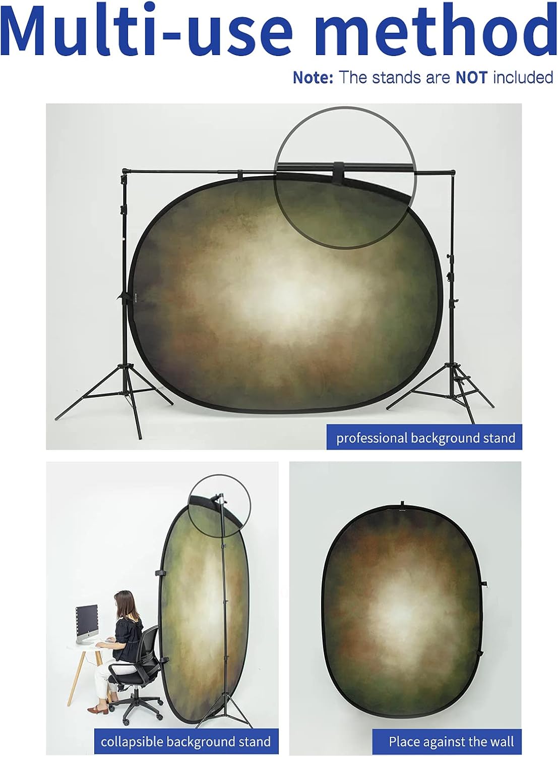 5x6.5ft Double Side Pop-up Collapsible Background Microfiber Gray Grey Abstract Backdrops with Carry Bag D53762