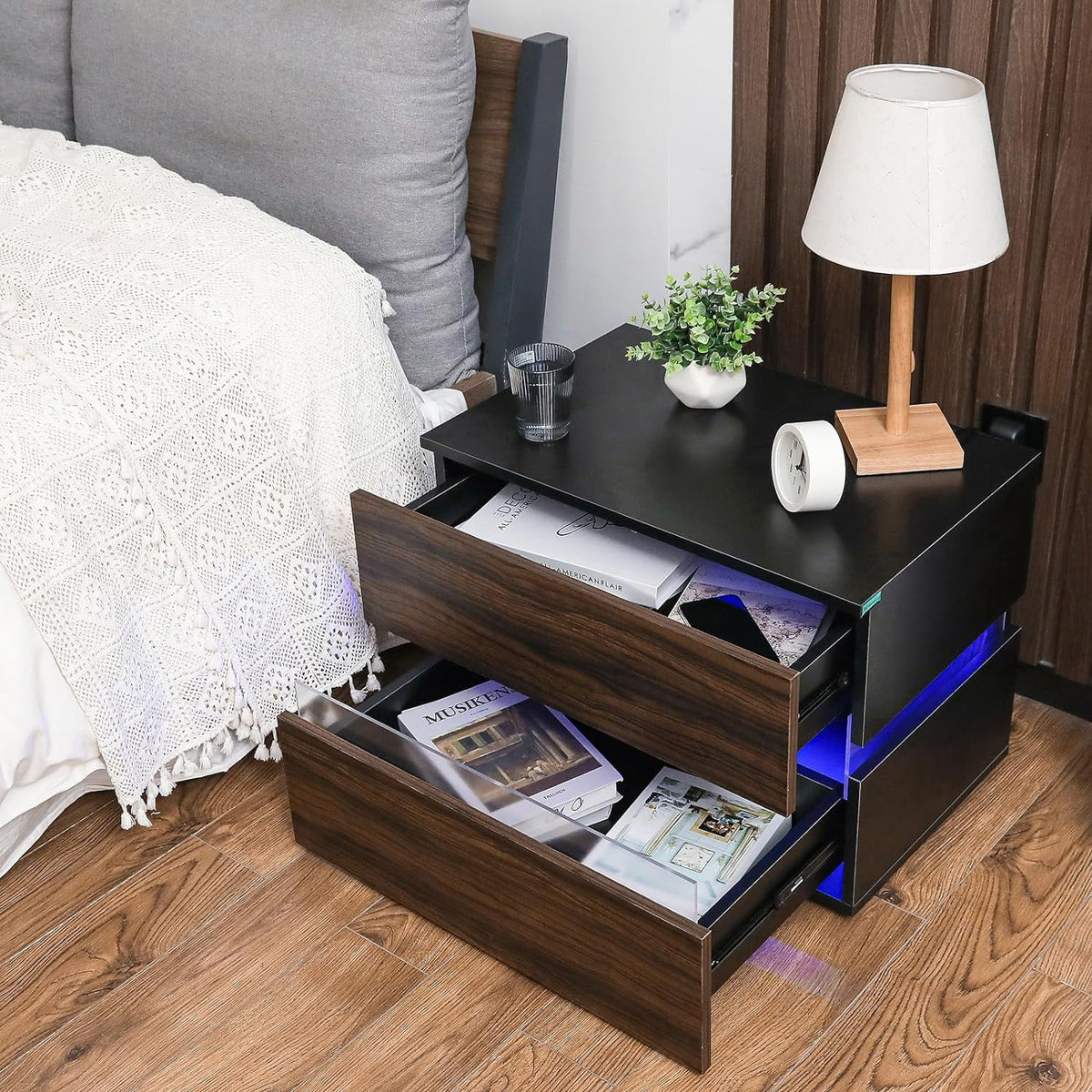 Brown High Gloss 2 Drawer Nightstand T89476