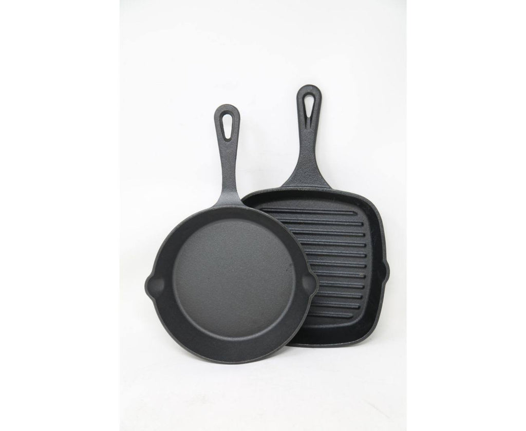 Cast Iron Skillet & Grill Pan 2-pc. Set with Handle Holder D8710