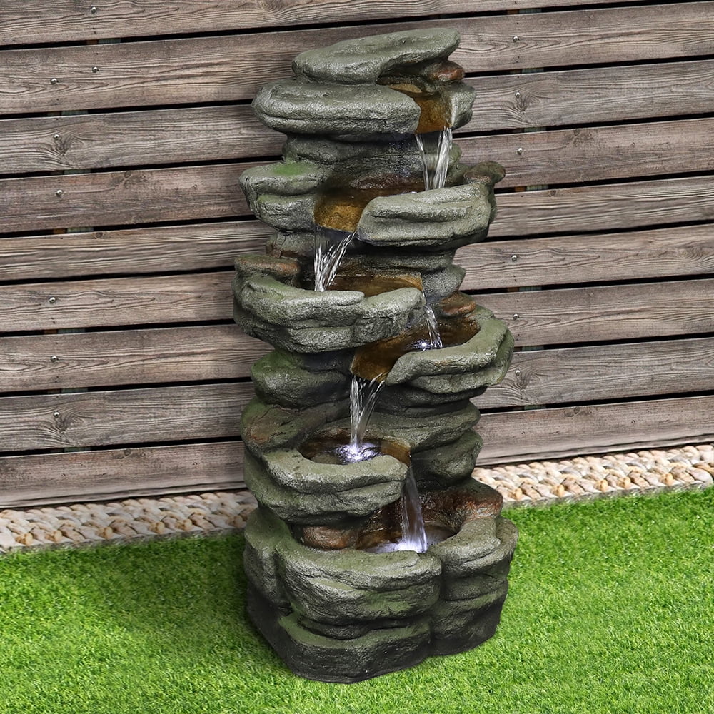 Outdoor 5-Tier Rock Water Fountain with LED Lights L318