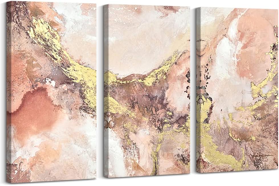 3 Pieces Pink and Gold Canvas Wall Art, 16x32 Inch R3598