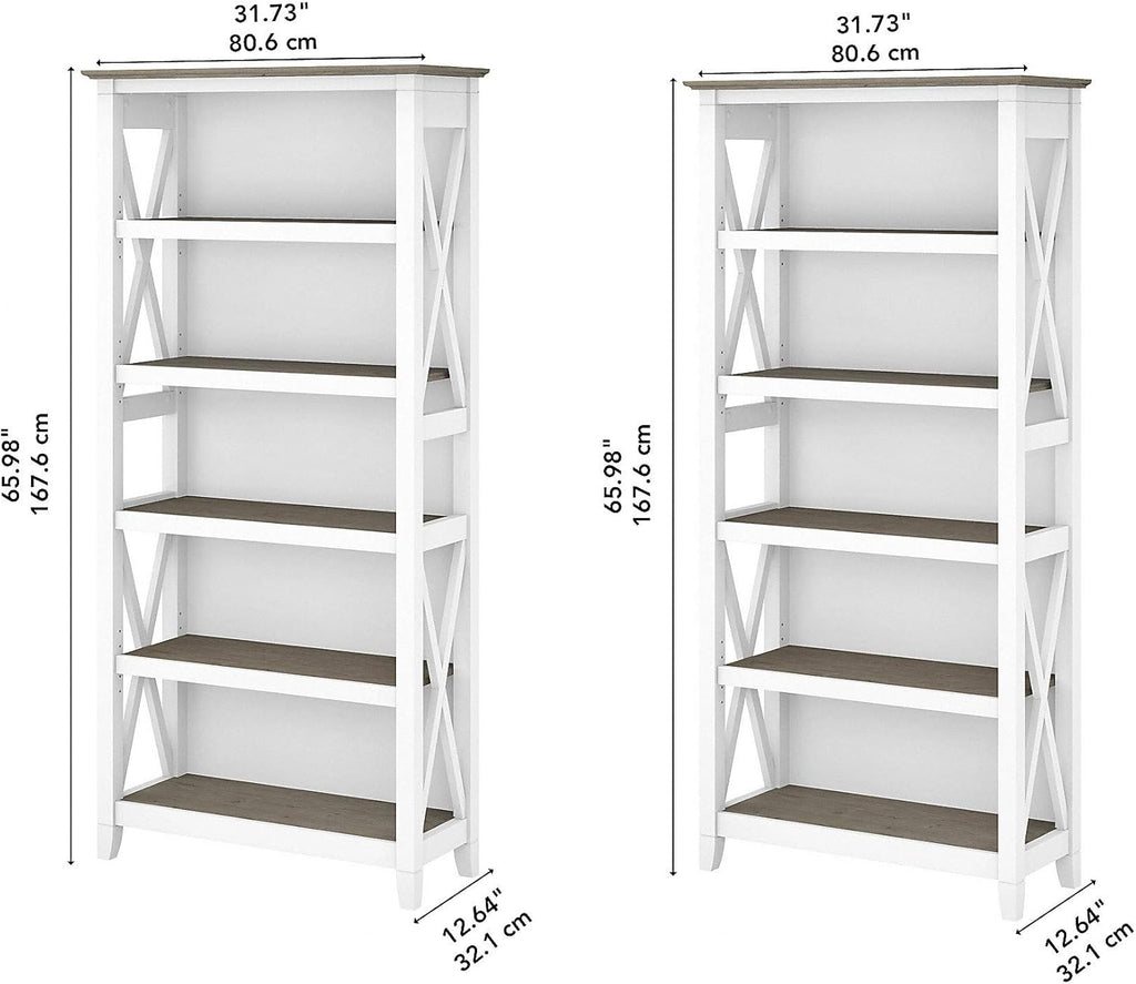 Pure White and Shiplap Gray 5 Shelf Bookcase Set Q57850