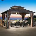 10x12FT Hardtop Gazebo with Double Roof, Heavy-Duty Galvanized Steel Top Aluminum Frame, Breathable Netting & Privacy Curtain U160