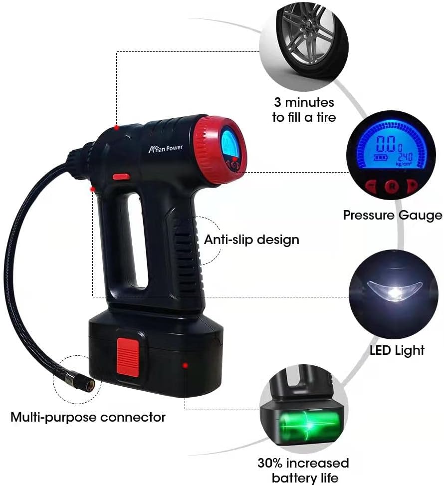12V Cordless Tire Inflator Air Compressor with Digital Pressure Gauge Q45506