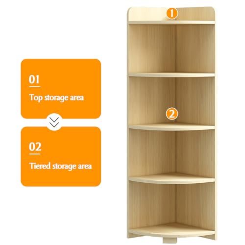 6-Tier Open Corner Shelf Tall Wooden Floor Standing Bookshelf Oak X524254