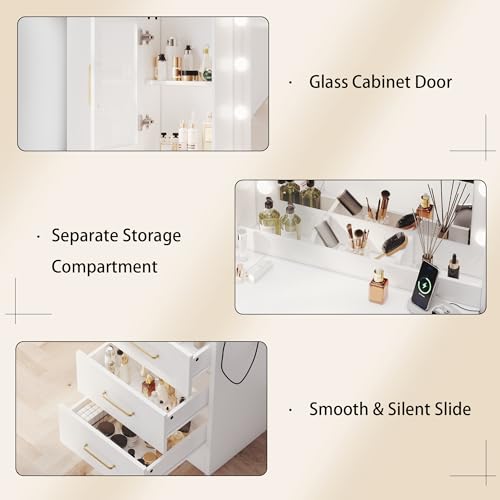 White Makeup Vanity Desk with Mirror & Lights and 5 Drawers E581653