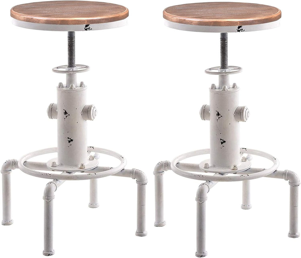 Antique Red Solid Wood Bar Stool Set of 2 U962