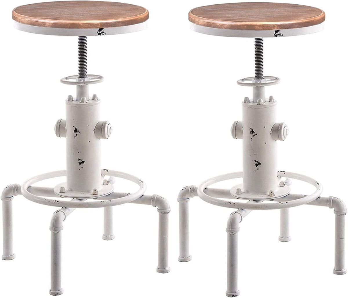 Antique Red Solid Wood Bar Stool Set of 2 U962