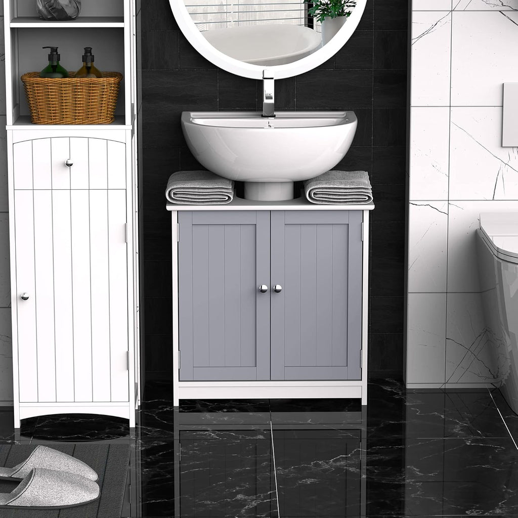 White and Grey Under-Sink Bathroom Vanity Cabinet K184583