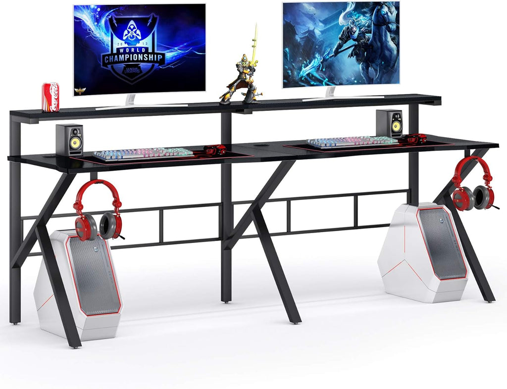 78 inches Double Computer Desk with Hutch Monitor Shelf W5704