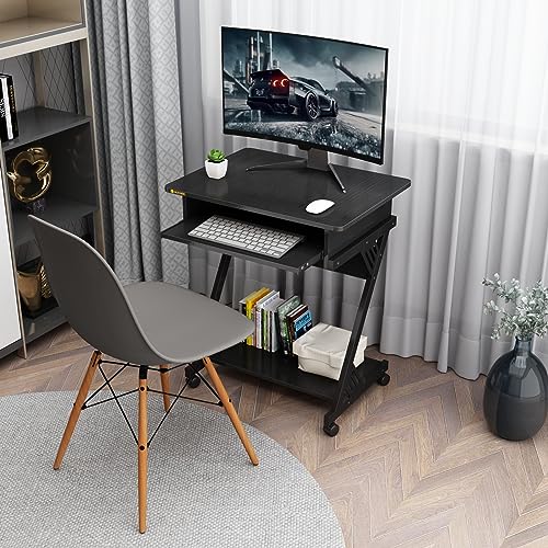 Brown Rolling Computer Desk with Keyboard Tray D416051