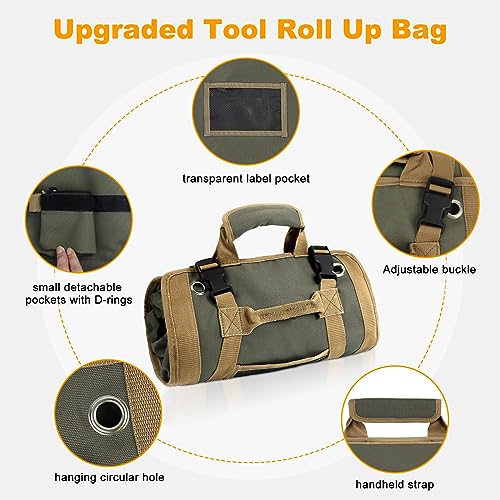 Green Heavy Duty Roll Up Tool Bag with Detachable Pouches C78236