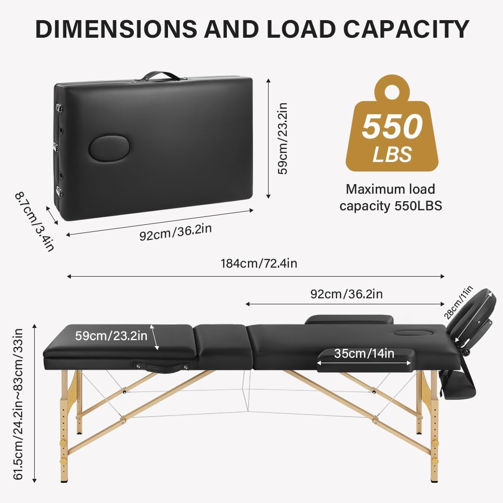 Black Folding Massage Table with Carry Case Y8643
