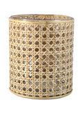 Glass Hurricane Candle Holder Wrapped in Woven Rattan Cane, 10" Tall & 5" Diameter M98695