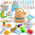 44PCS Kids Kitchen Playset Cookware Toys with Play Pots and Pans, Gas Stove with Sound & Light, Cooking Utensils W605158