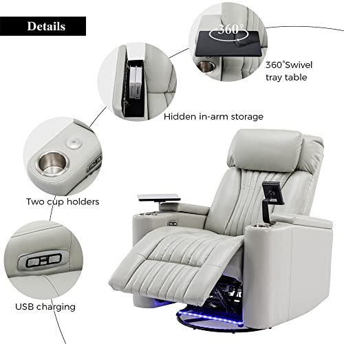 Grey PU Leather Swivel Rocker Recliner Chair with Cup Holders U658