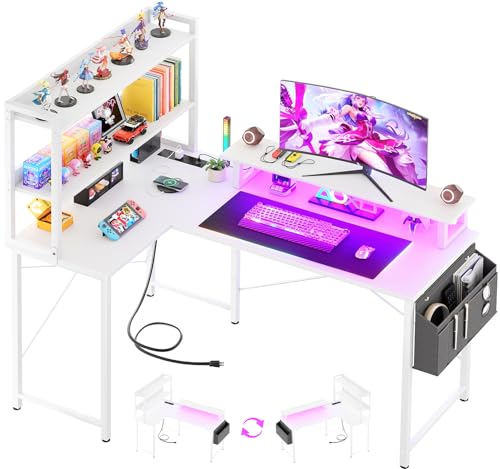 Black L Shaped Computer Desk with Bookshelf U2372