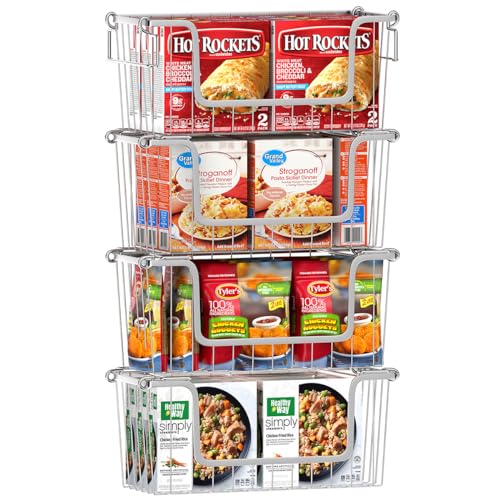Set of 4 Stackable Metal Wire Freezer Bins with Foldable Handles X218445