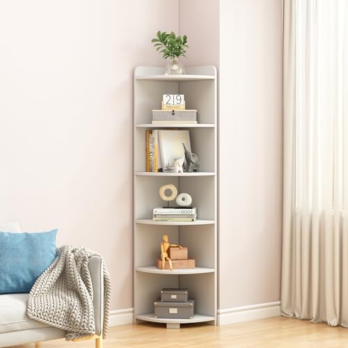 6-Tier Open Corner Shelf Tall Wooden Floor Standing Bookshelf Oak X524254