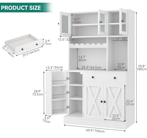 Grey Tall Kitchen Pantry Cabinet with Doors, Shelves, Drawer, Wine Rack, Power Outlet A2036