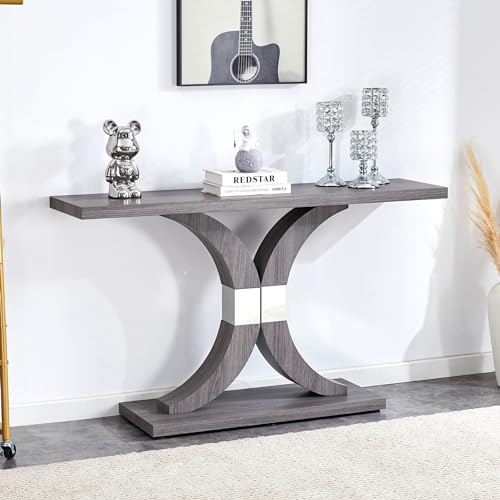 55 inch Gray Console Table with Geometric Base C3940