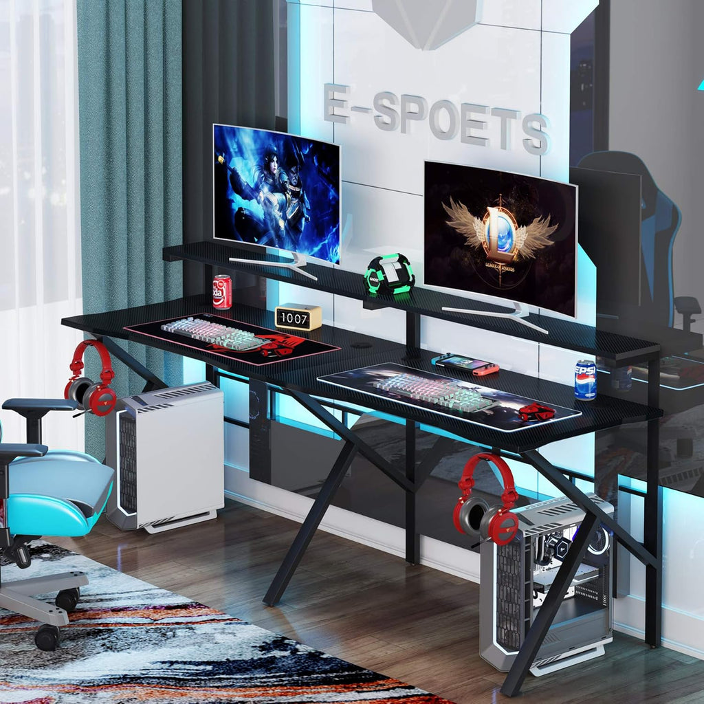 78 inches Double Computer Desk with Hutch Monitor Shelf W5704