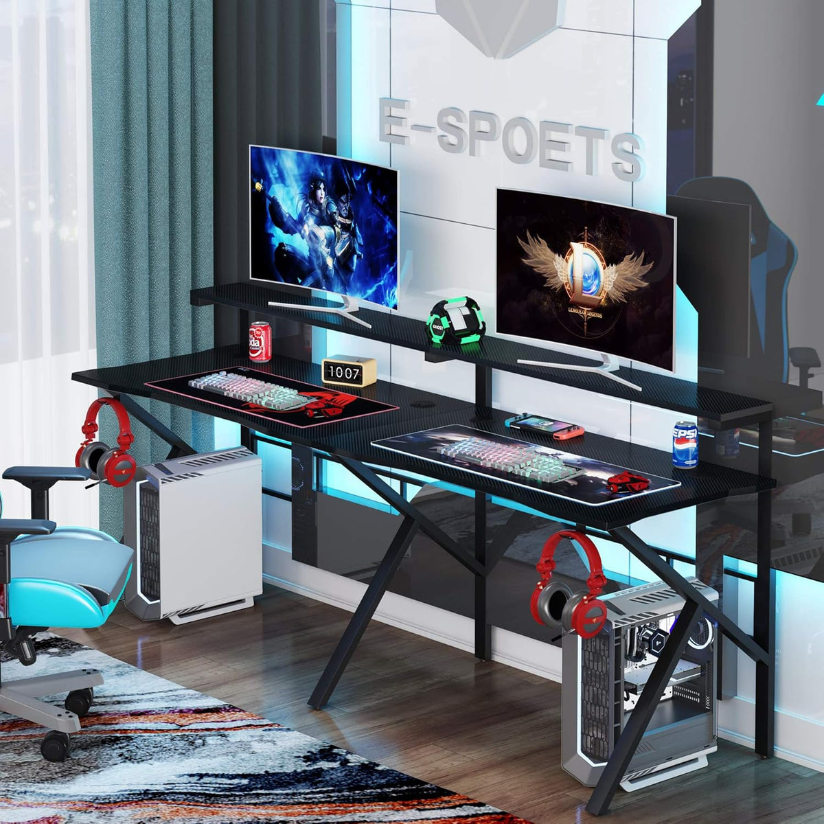 78 inches Double Computer Desk with Hutch Monitor Shelf W5704