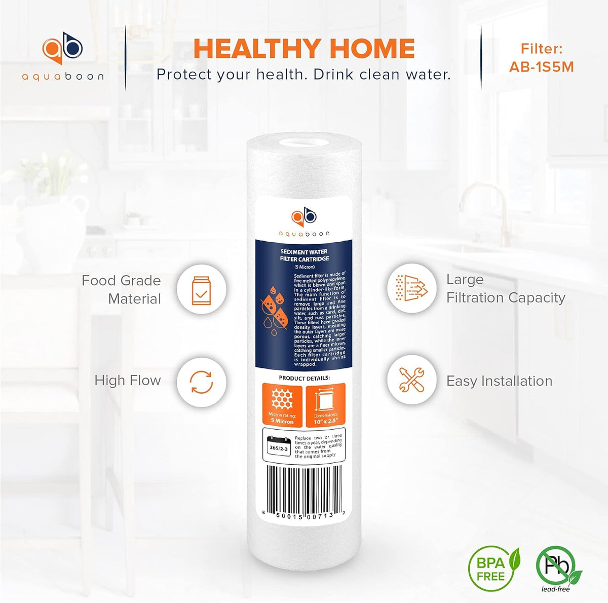 5 Micron 10 Sediment Water Filter Replacement Cartridge D21900