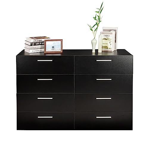 8 Drawer Black Wooden Double Dresser D711