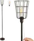 Black Industrial Floor Lamp with Metal Cage Shade F62013