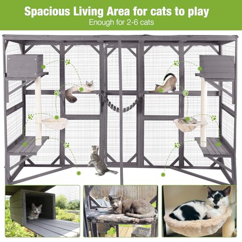 Outdoor Wooden Cat Enclosure with Scratching Posts Z331