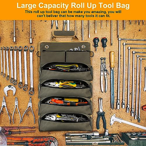 Green Heavy Duty Roll Up Tool Bag with Detachable Pouches C78236