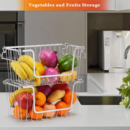 Set of 4 Stackable Metal Wire Freezer Bins with Foldable Handles X218445
