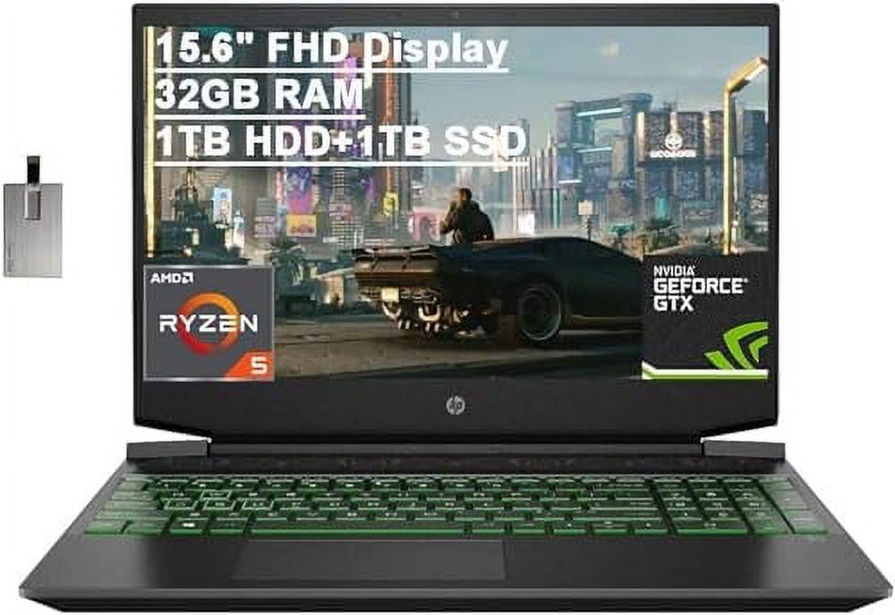 15.6" FHD Gaming Laptop, AMD Ryzen 5-4600H, 32GB RAM, 1TB HDD+1TB SSD, GeForce GTX 1650, Black U2991
